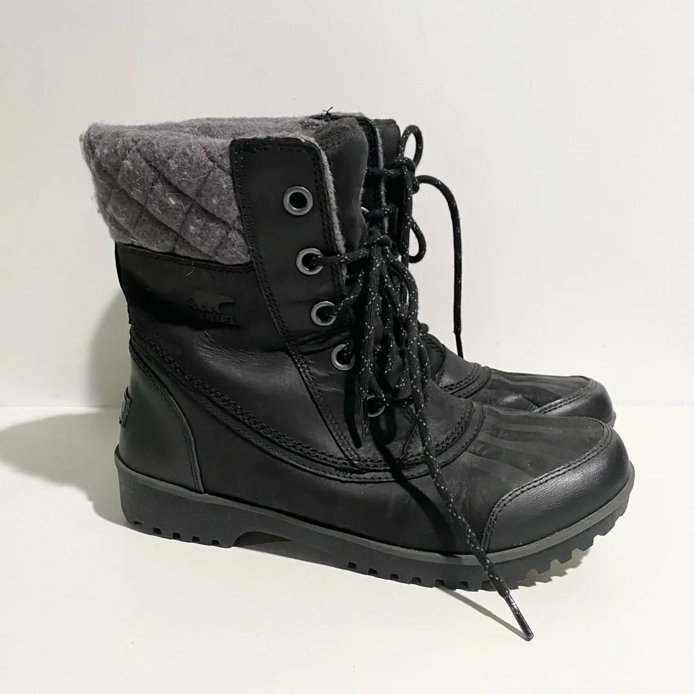 Sorel Women’s Meribel Lace‎ Up Black Leather  Boot Size 9 Style LL3657-010